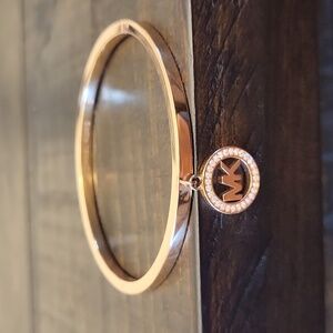 Michael Kors Rose Gold Crystal Logo Hinge Bracelet